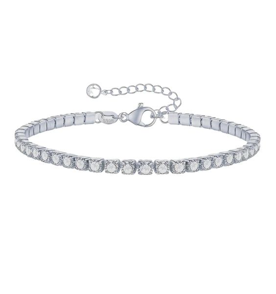 925 Sterling Silver Tennis Bracelet -3mm Elegant Round Sparkle Ice CZ Chain
