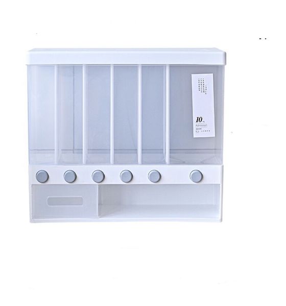 Dry Food Storage Container Wall Mounted Food Dispenser 6 Compartment