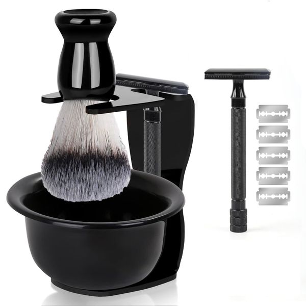Shaving Razor Kit - Shave Brush,Bowl,Shaving Stand,Razor and 5 Blade