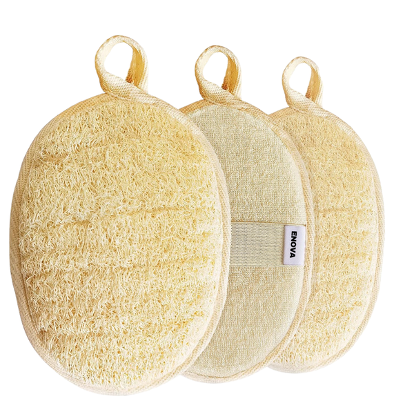 Enova Natural Loofah Sponge Exfoliating Body Scrubber - 3 Pack - Beige