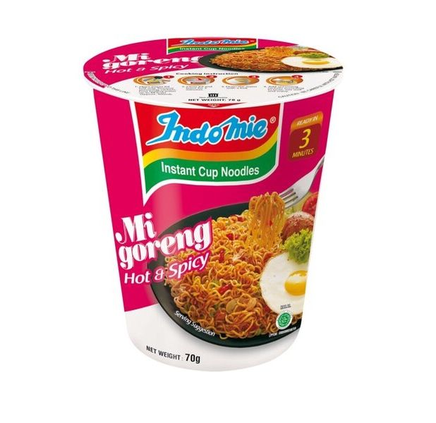 Indomie Mi Goreng Hot &amp; Spicy Instant Cup Noodles - 12 × 70 g
