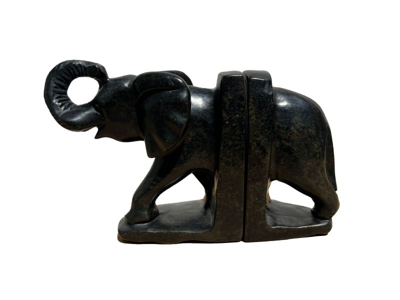 Natural Stone Elephant Bookends - Hand-Carved Safari Accent Set