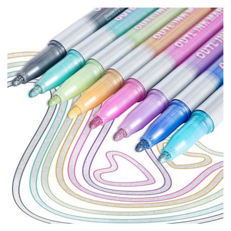 Blue Thorn Set of 8 Metallic Outliners - Double Line Marker Pens