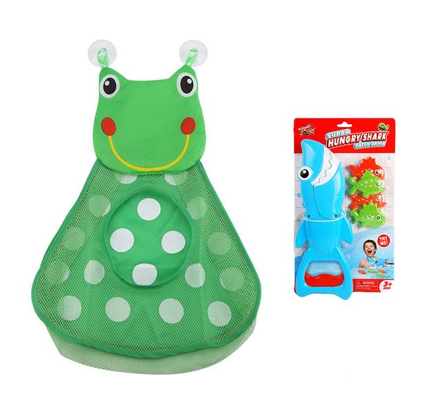 Baby Bath Toys Storage Mesh Bag with Suction Cups (Including Shark Game)