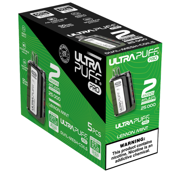 Ultra Puff Pro Lemon Mint 25 000 Puffs Disposable Vape (Pack of 5)