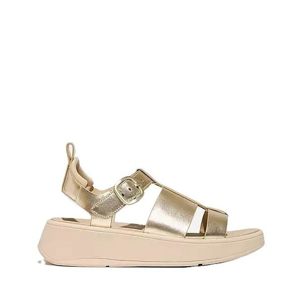 FitFlop F-Mode Metallic Leather Flatfrom Fisherman Sandal Platino