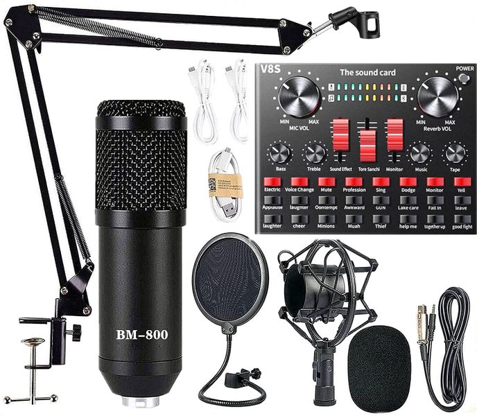 Condenser Microphone Bundle, BM-800 Mic Kit With V8s Live Sound Card