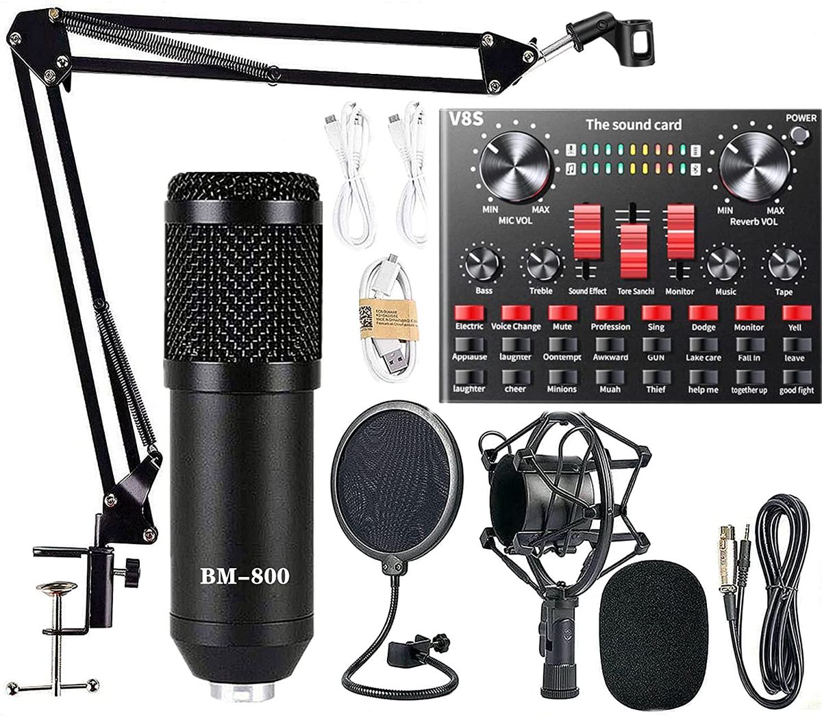 Condenser Microphone Bundle BM 800 Mic Kit With V8s Live Sound Card 