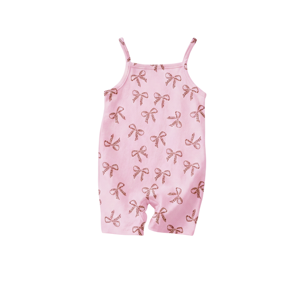 Cute Pink Bow Print Toddler Girls' Sleeveless Romper One Piece