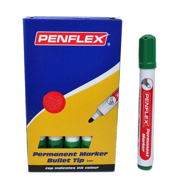 Penflex - Permanent Markers Bullet Tip Box Green (Box of 10)