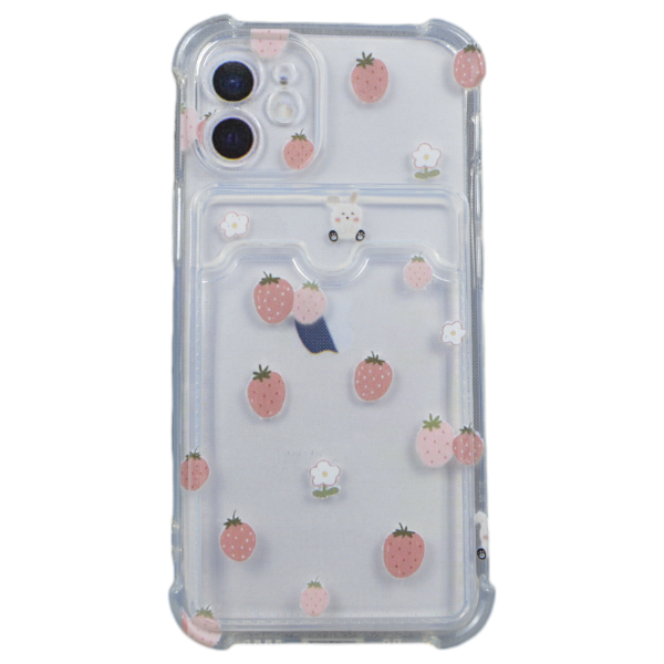 Strawberry Print With Card Slot Phone Case Compatible with iPhone 12 Mini - Transparent