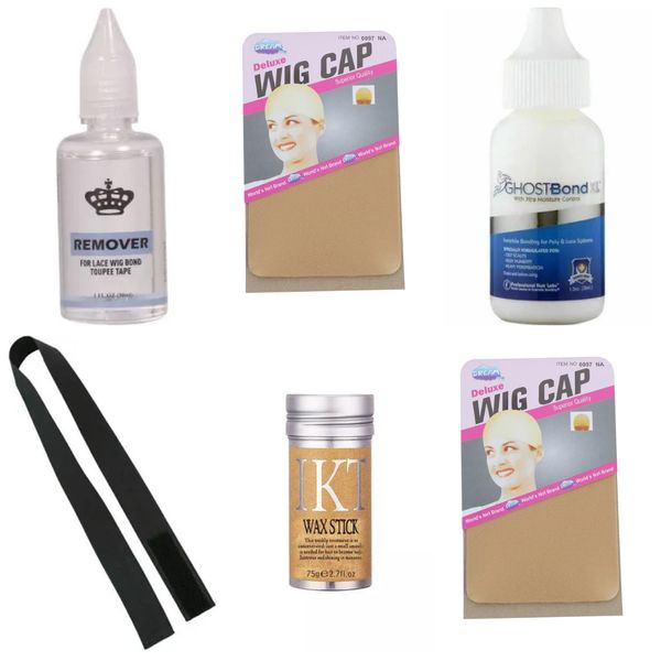 HOS - Ghost Bond, Wax Stick, Elastic Band, 2 X Wig Cap, Glue Remover Combo