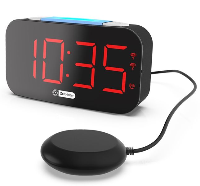 Large Display Alarm Clock with vibrating disc and USB chargers