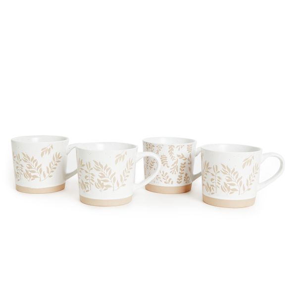 George &amp; Mason Long Leaf Frond 4-Piece Mug Set - 400ml - White &amp; Cream