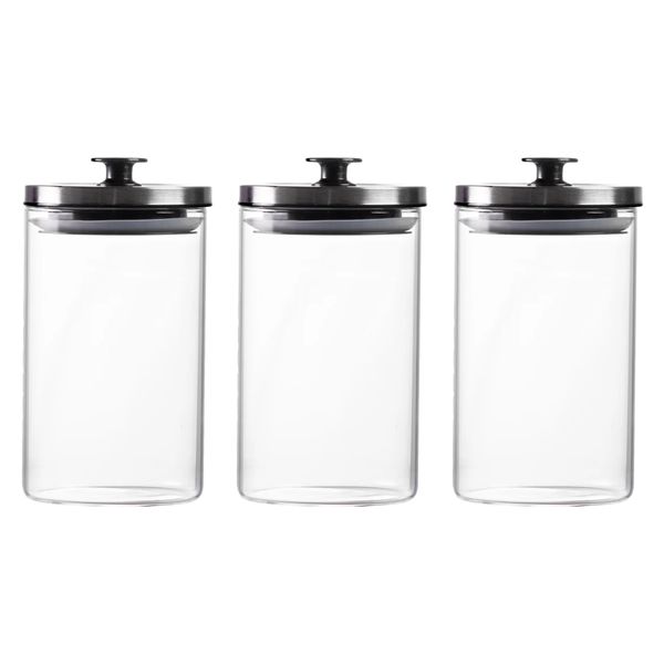 3 Piece Canister Glass Borocilicate With Metal Lid - 18 x 10cm