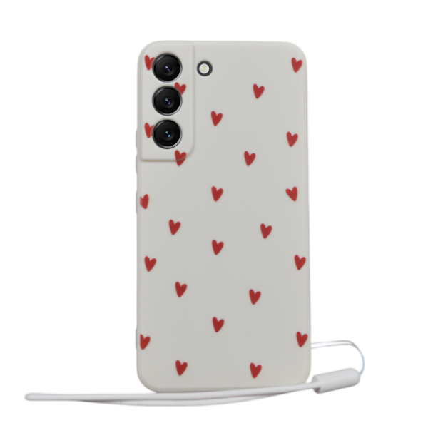 High Quality Red Heart Pattern Phone Case Compatible with Samsung Galaxy S22 - Cream