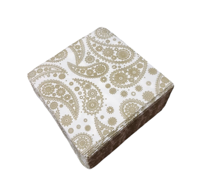 Paper 2 Ply Serviettes 100 Pack - Gold Paisly