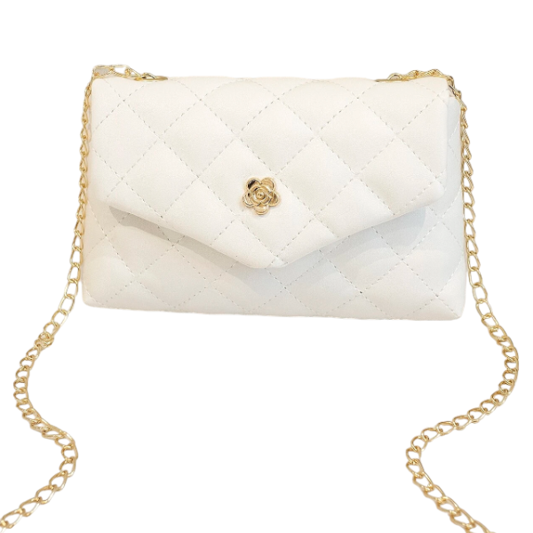 Quilted Crossbody Clutch Bag With Gold Chain - White