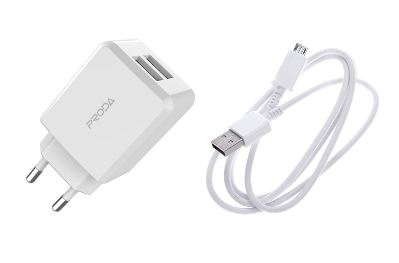 Proda 2-Port USB Wall Charger with MICRO-USB Charging Cable - White