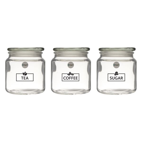 Regent Kitchen Tea, Coffee and Sugar Glass Canisters 3pk Set, 550ml