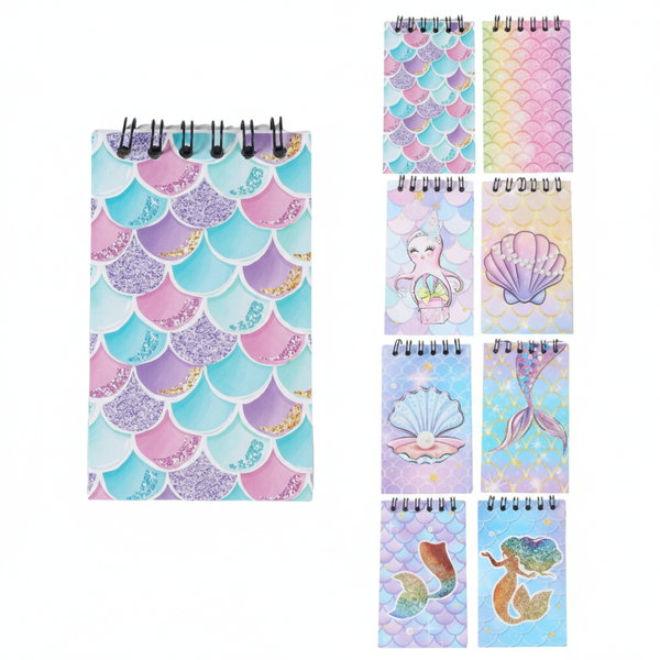 8 Piece Mermaid &amp; Seashell Spiral Notepad Set - Purple