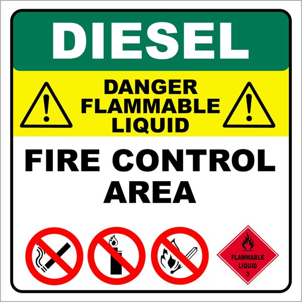 Diesel Danger Flammable liquid 19x19xm sign -2 pack