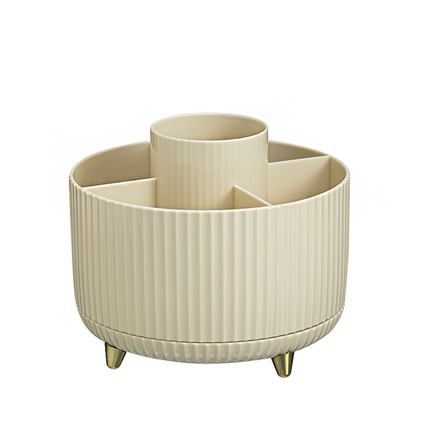 Desktop Rotating Makeup Brush Storage Box, Makeup Storage Rack - Beige