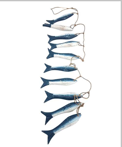 Coastal Hand-Carved Wooden Fish Hanging String - 120cm