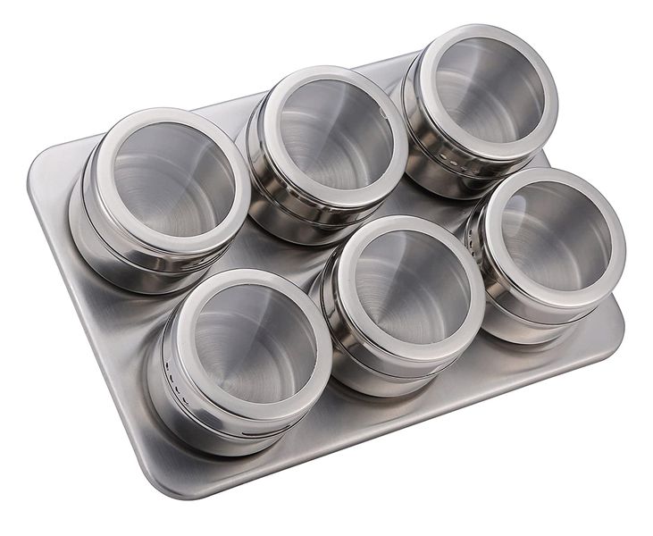 Stainelss Steel 7pc Magnetic Fridge Hang Spice Storage Jars Rack Set