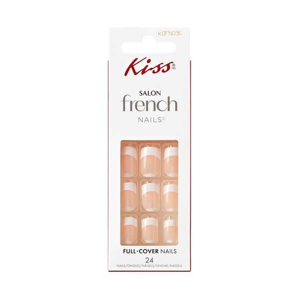 KISS Salon French Tips Artificial Stick on Nails, Full Cover 24 False Nails