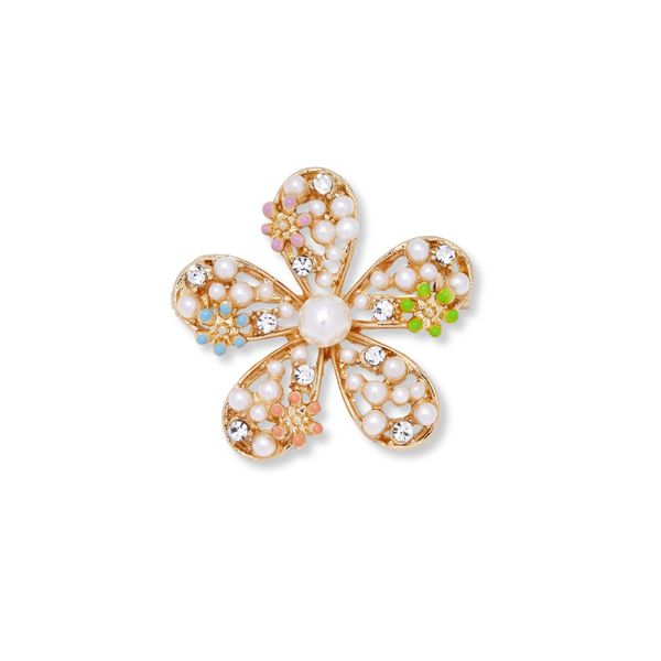 Lily &amp; Rose Pearl and Crystal Flower Brooch