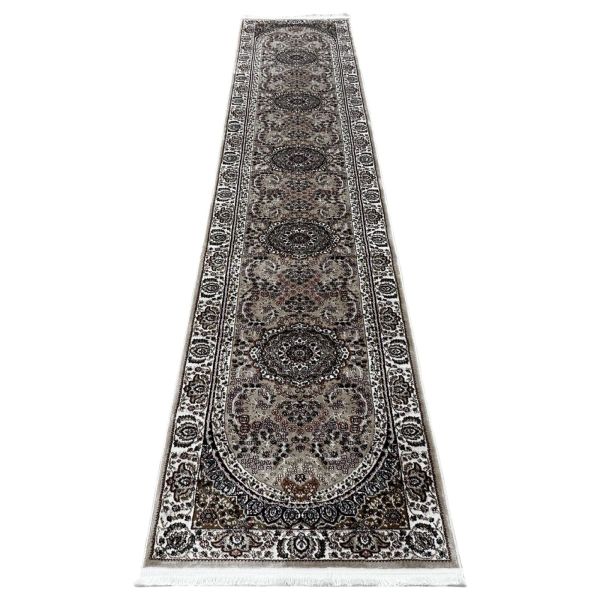 Persian Mashad Design Brown Beige Machine Made Runner Rug - 400 x 80cm
