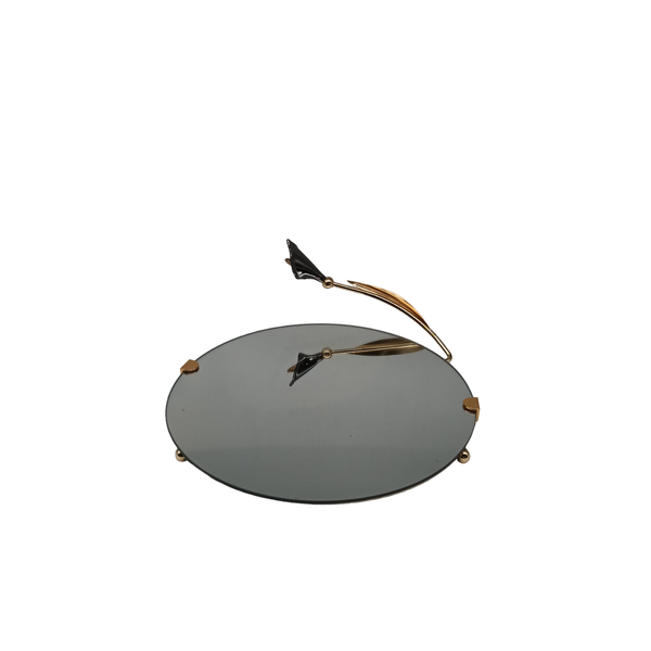 Round Mirror Tray with Black Tulip