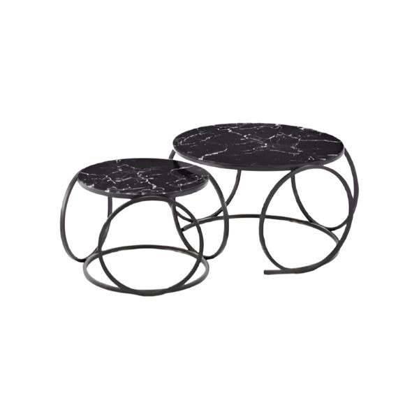 2Pcs Of Modern Multi-Functional Nesting Round Glass Top Coffee Table