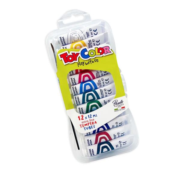 Toy Color - Tempera Paint Tubes Set 12 x 12ml - Non-Toxic Art Paint