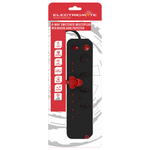 Multiplug 8 Way Surge Black E/Mate