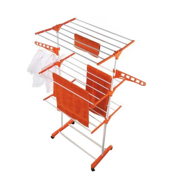 3 Tier Upright Airer/Drying Rack with Wheels - Orange