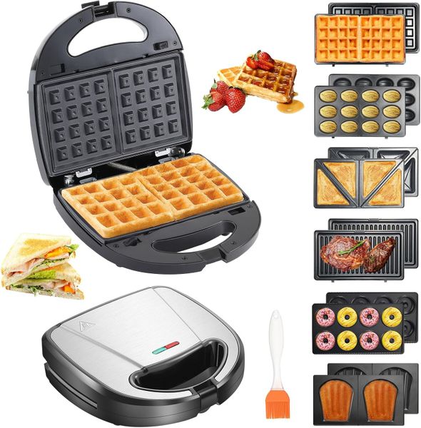 6 in 1 Sandwich Maker Waffle Iron Set with 6 Removable Non-Stick Plates