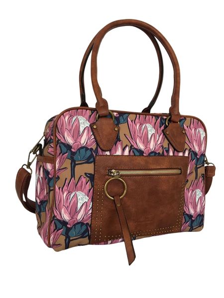 Canvas Overnight Bag With Protea Flowers