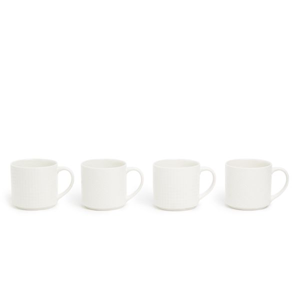 George &amp; Mason - 4 Piece Mug Set - Embossed White