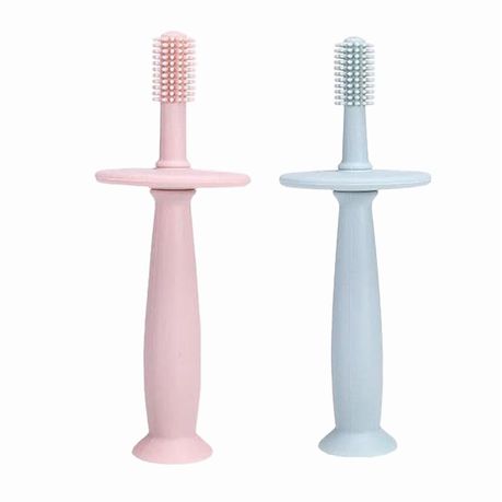 2 Pcs Baby Silicone Toothbrush Baby Silicone Teethers(Green & Pink) Image