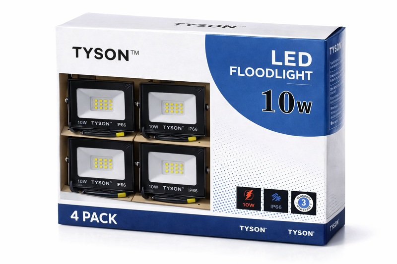 Tyson 10W LED Floodlight -Waterproof Outdoor Light - 3 Year Warranty 4 PACK
