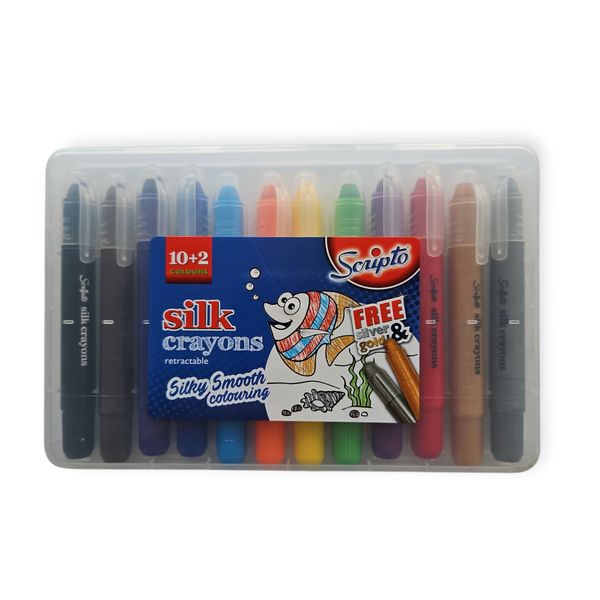 SCRIPTO SILK CRAYONS-10+2 Free Metallic-H/Box