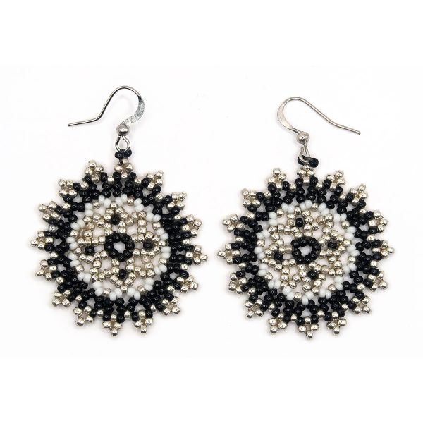 Statement Earrings Black and Silver Handwoven