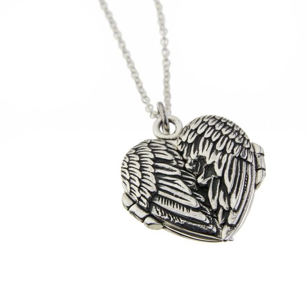 Angel Wing Heart Sterling Silver Locket with Chain