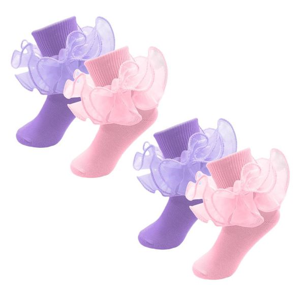 2 Pairs of Lace Socks&amp;Cotton Mid-tube Socks for Girl Skirt Matching