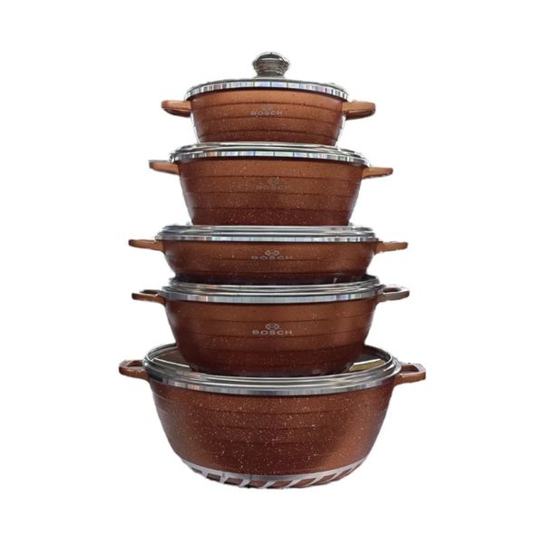 10 Pieces Ceramic Non-Stick Light Weighted Pots-Coffee Brown