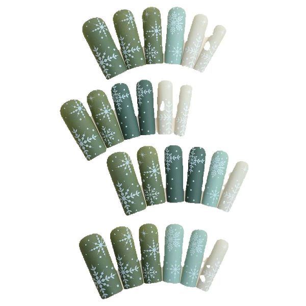 Christmas Wearable Long Green Snowflake Stickers High-end Fake Nail Tips
