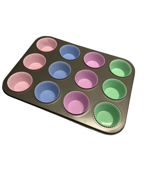 Muffin Tray 12 Cup Non Stick with Silcone cups