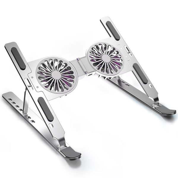 Laptop stand with dual cooling and ventilation system, made of aluminum